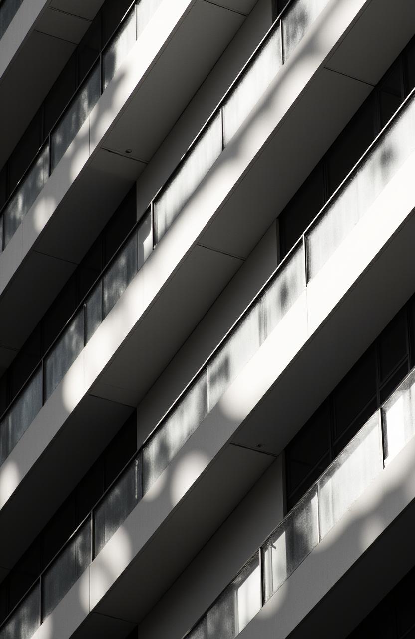 An abstract, high-contrast photograph of modern architectural lines.